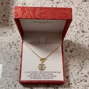 Cynthia Rowley 18K Gold plated Necklace with mother of Pearl C Accent 16 inch